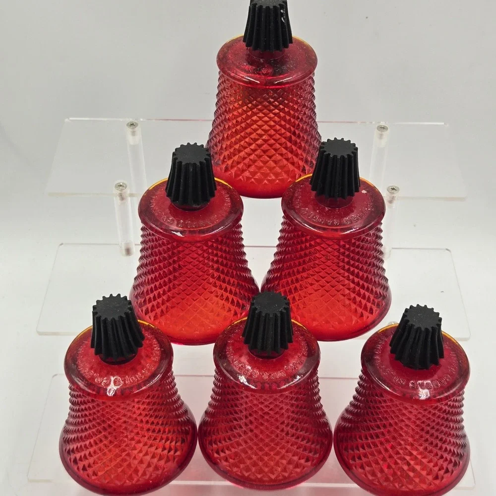 6 Vtg Will & Baumer Ruby Red Diamond Point Glass Peg Votive Candle Holder MCM